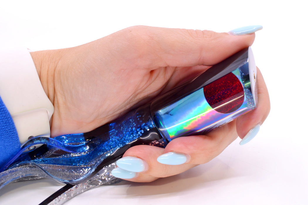 Koya Lures Ice Blue Rainbow Black Back Red Eyes Tube 9" 4.5oz Skirted Black & Blue Bars