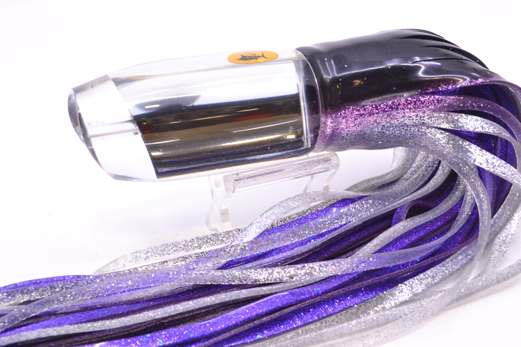 Aloha Lures Clear Mirrored No Eyes Large Gully Boy 12" 11oz Skirted Black-Purple-Silver