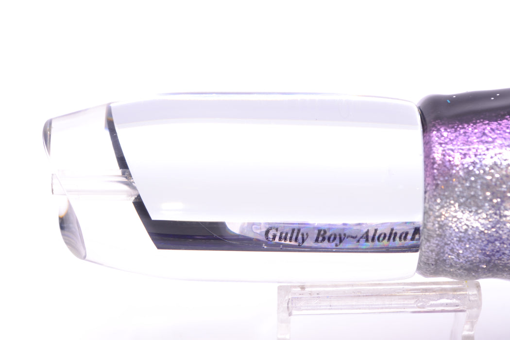 Aloha Lures Clear Mirrored No Eyes Large Gully Boy 12" 11oz Skirted Black-Purple-Silver