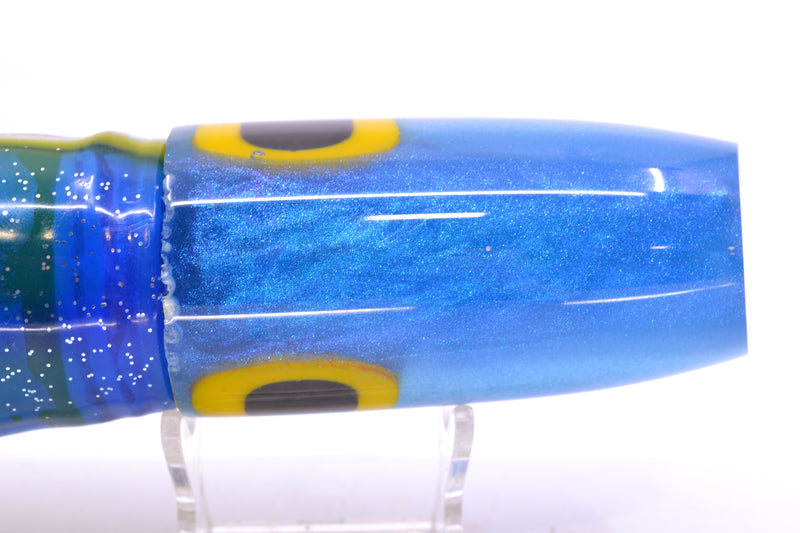 Joe Yee Lures by KEGZ Bright Blue Pearl Black-Yellow Eyes Super Plunger 14" 11.5oz Skirted