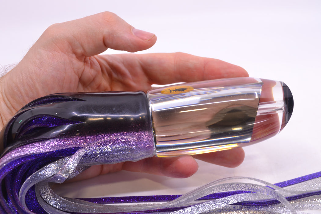 Aloha Lures Clear Mirrored No Eyes Large Gully Boy 12" 11oz Skirted Black-Purple-Silver