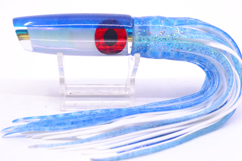 Coggin Lures White Pearl Glass Blue Back Malolo Flying Fish 7" 3oz Skirted Blue Dots
