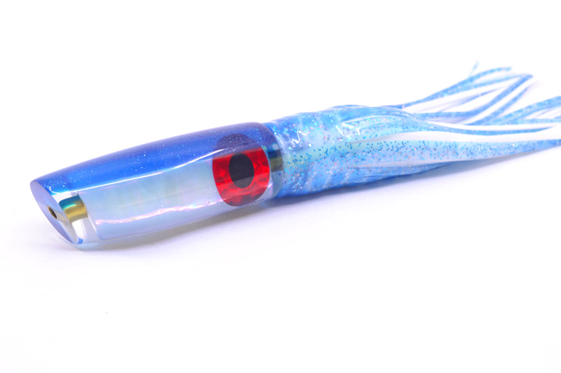 Coggin Lures White Pearl Glass Blue Back Malolo Flying Fish 7" 3oz Skirted Blue Dots