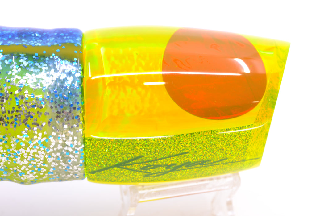 Koya Lures Chartreuse Rainbow Red Eyes XL 861 16" 19oz BOM Skirted Blue-Silver-Yellow