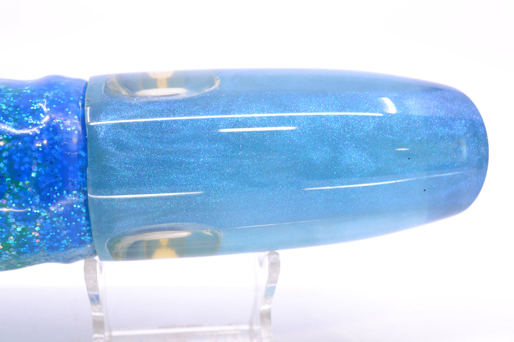 Joe Yee Lures by KEGZ Blue Pearl Doll Eyes Super Plunger 14" 11.5oz Skirted Blue Dots