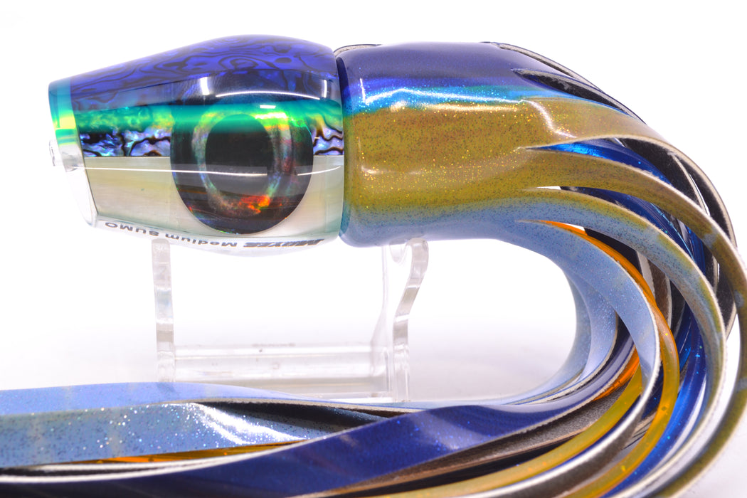 Moyes Lures Yellowfin Paua-MOP Blue-Yellow Back Medium Sumo 12" 5.5oz FT Vinyl Yellowfin