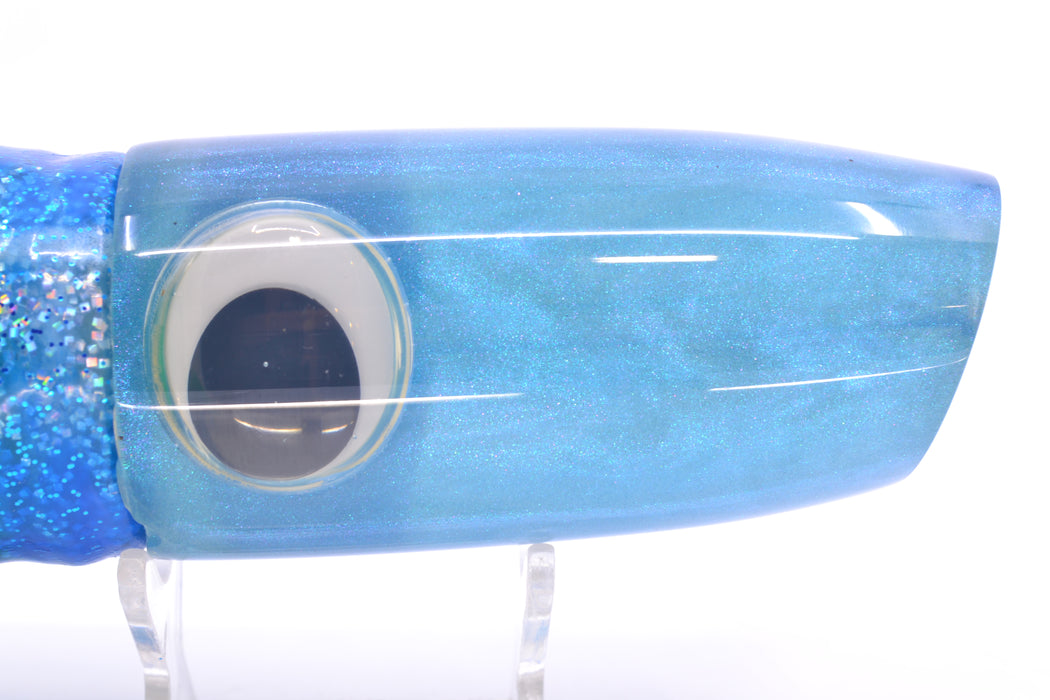 Joe Yee Lures by KEGZ Blue Pearl Doll Eyes Super Plunger 14" 11.5oz Skirted Blue Dots