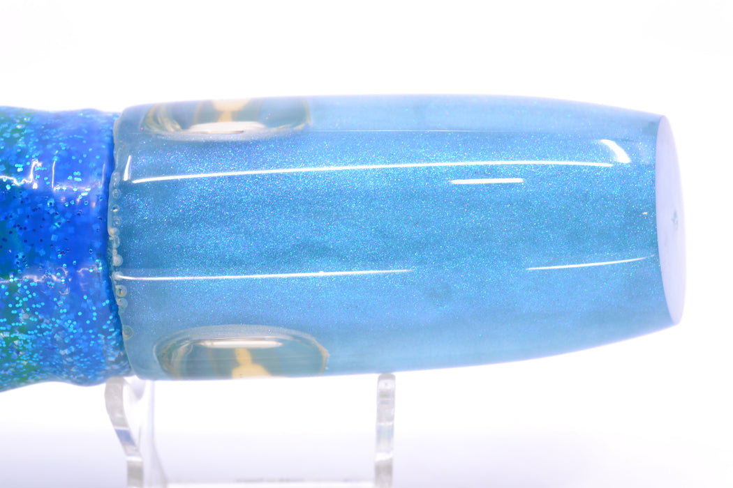 Joe Yee Lures by KEGZ Blue Pearl Doll Eyes Super Plunger 14" 11.5oz Skirted Blue Dots