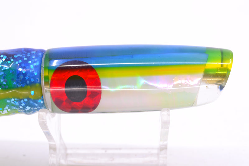Coggin Lures White Pearl Glass Blue-Yellow Back Malolo Flying Fish 7" 3oz Skirted