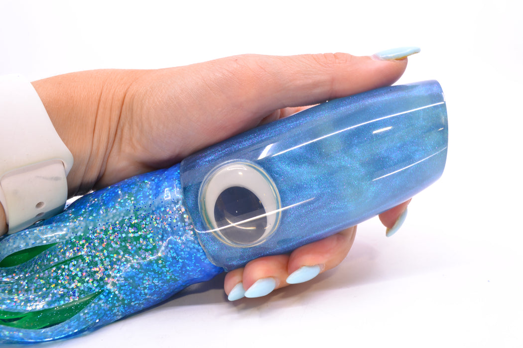 Joe Yee Lures by KEGZ Blue Pearl Doll Eyes Super Plunger 14" 11.5oz Skirted Blue Dots