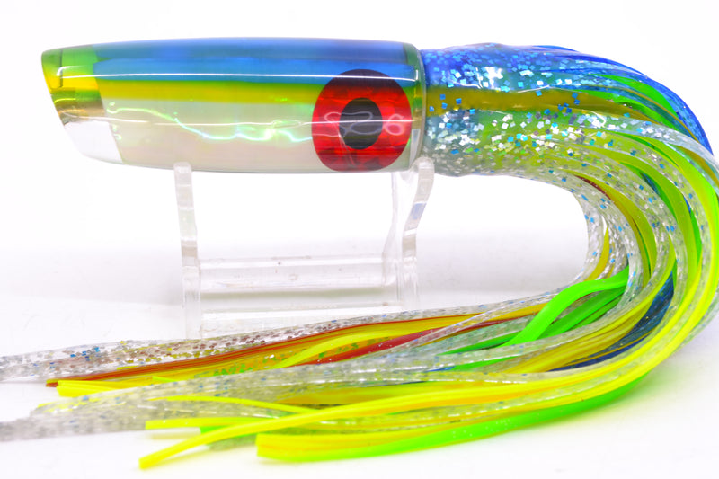 Coggin Lures White Pearl Glass Blue-Yellow Back Malolo Flying Fish 7" 3oz Skirted