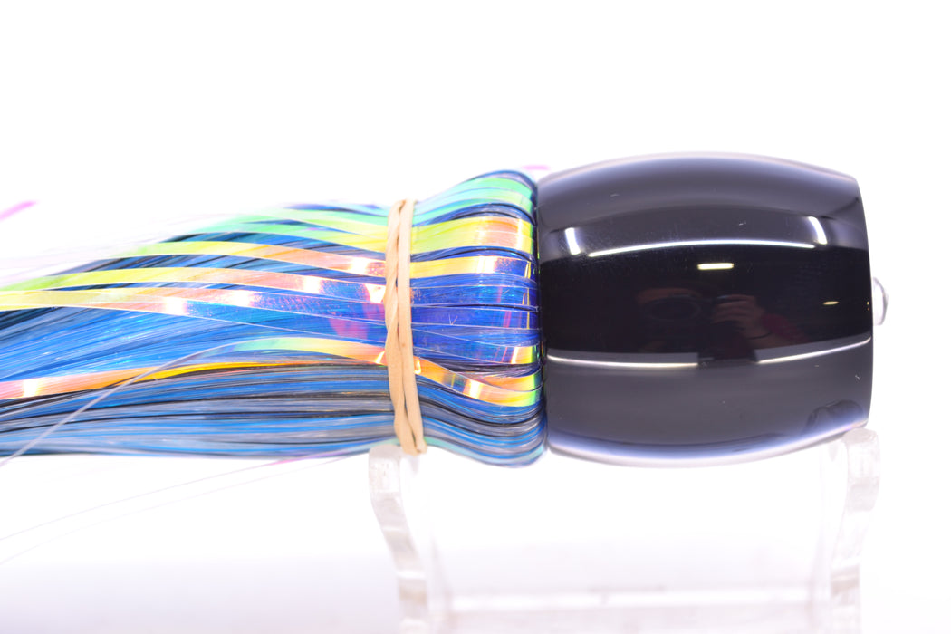 Moyes Lures Blue-Green Oil Slick Black Back Small Secret 9" 1.6oz Skirted Mixed Hair