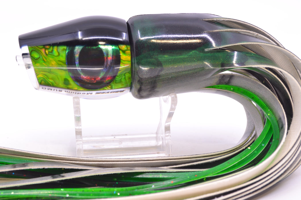 Moyes Lures Green Paua Black Back Medium Sumo 12" 5.5oz FT Vinyl Green Drip GZE
