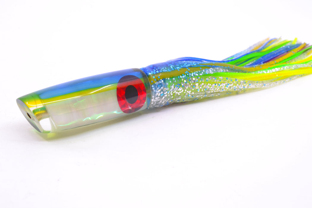 Coggin Lures White Pearl Glass Blue-Yellow Back Malolo Fying Fish 7" 3oz Skirted GZE