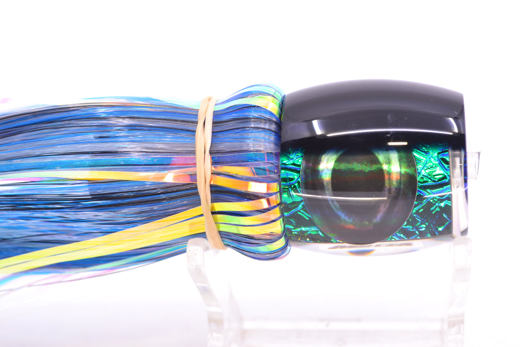 Moyes Lures Blue-Green Oil Slick Black Back Small Secret 9" 1.6oz Skirted Mixed Hair