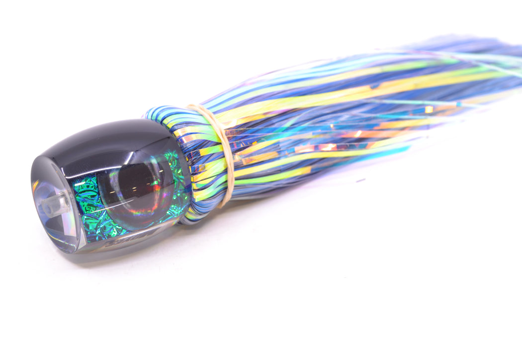 Moyes Lures Blue-Green Oil Slick Black Back Small Secret 9" 1.6oz Skirted Mixed Hair