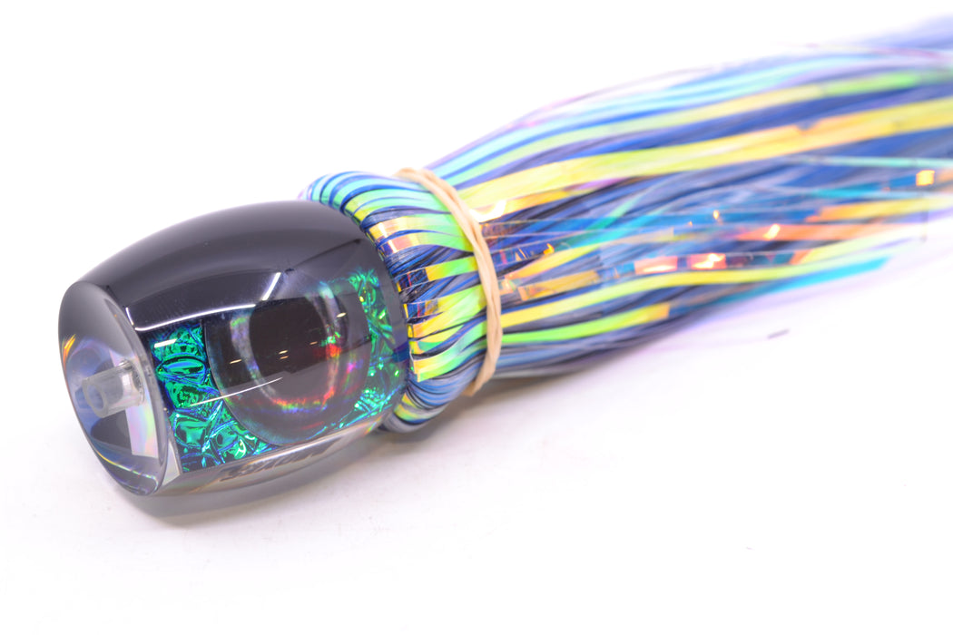 Moyes Lures Blue-Green Oil Slick Black Back Small Secret 9" 1.6oz Skirted Mixed Hair