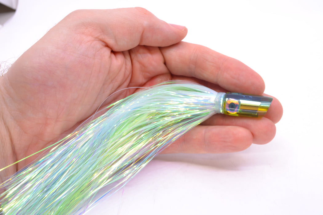 Coggin Lures Mirrored Blue-Green Back Mini Baby Peanut Stick 4.5" 1oz Flashabou Ice Blue/Chart GZE