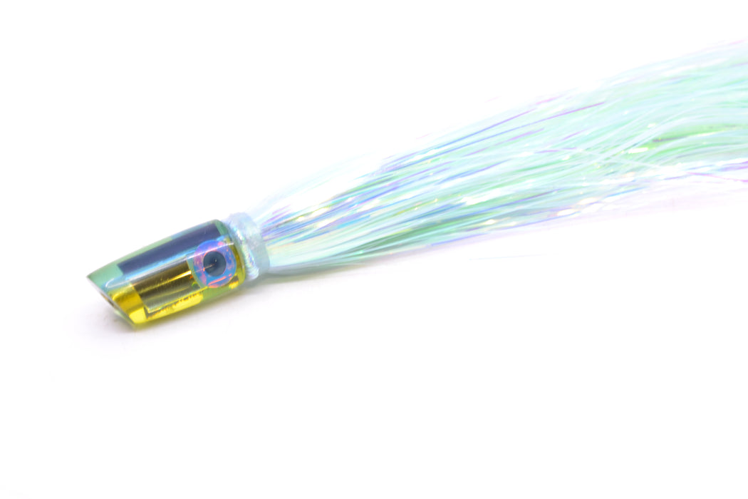 Coggin Lures Mirrored Blue-Green Back Mini Baby Peanut Stick 4.5" 1oz Flashabou Ice Blue/Chart GZE