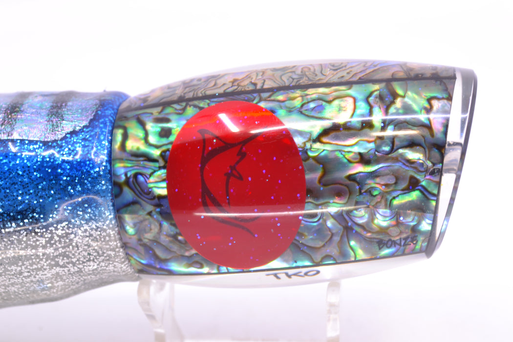 Bonze Lures Paua Shell Red Eyes TKO 14" 14.4oz Skirted Blue Aurora-Silver