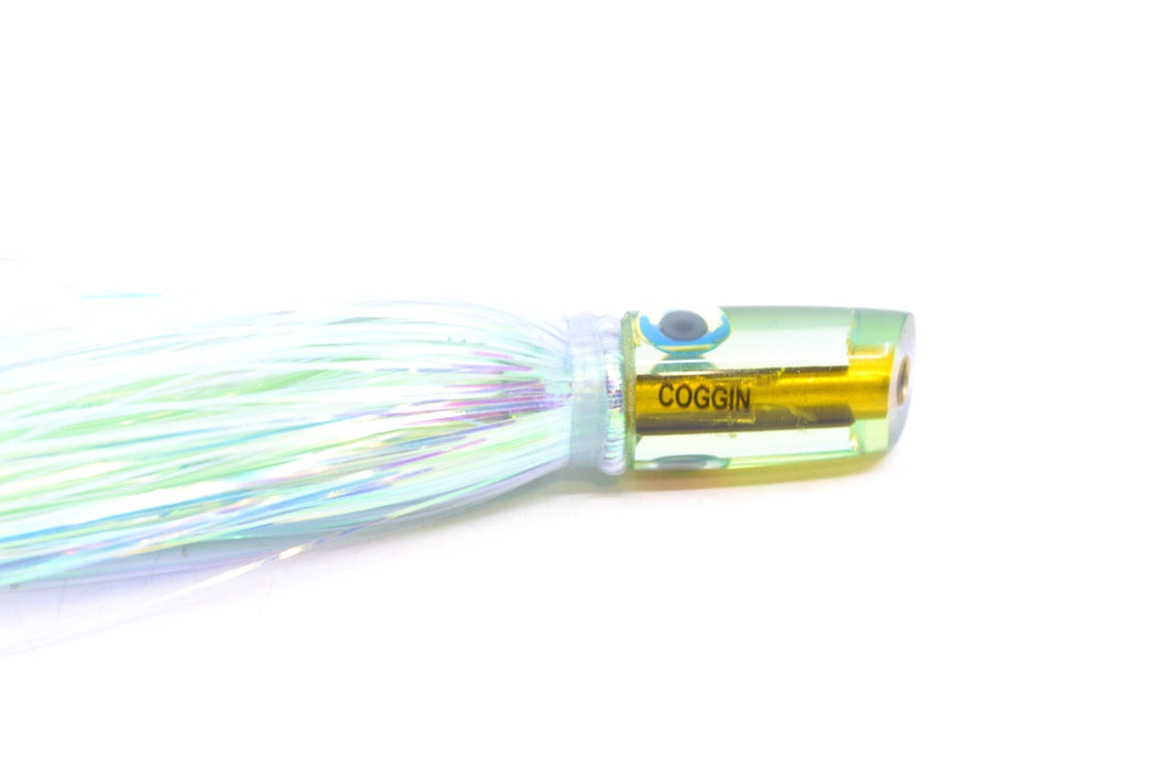 Coggin Lures Mirrored Blue-Green Back Mini Baby Peanut Stick 4.5" 1oz Flashabou Ice Blue/Chart GZE