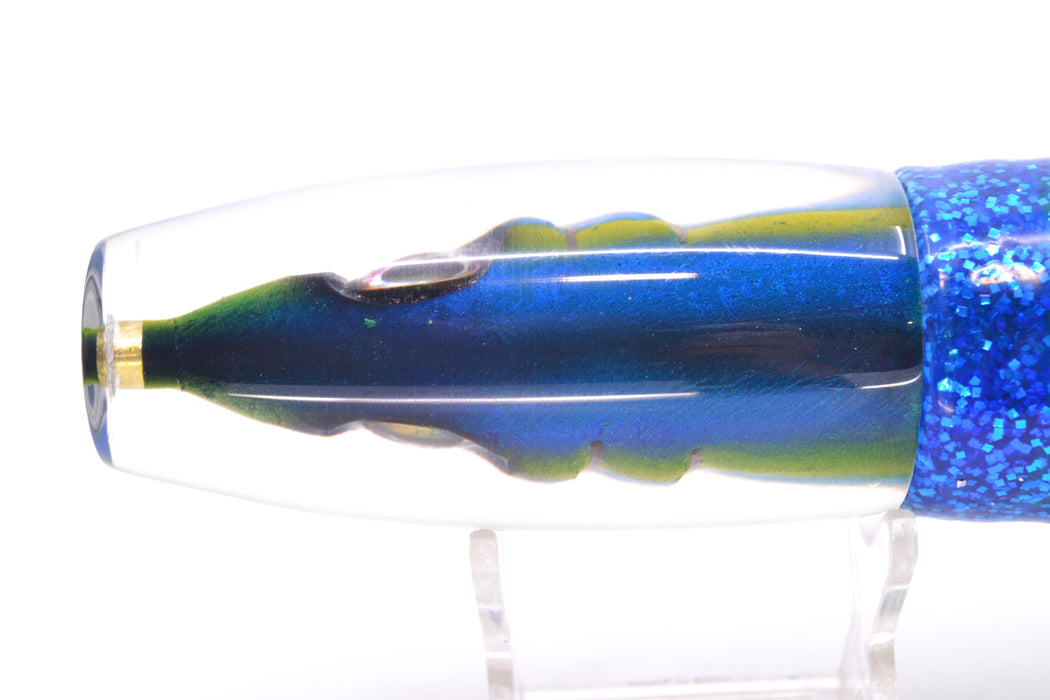 Tsutomu Lures Yellowfin Fish Head Ante Invert 12" 9.7oz Skirted Blue-Yellow Lines-Silver