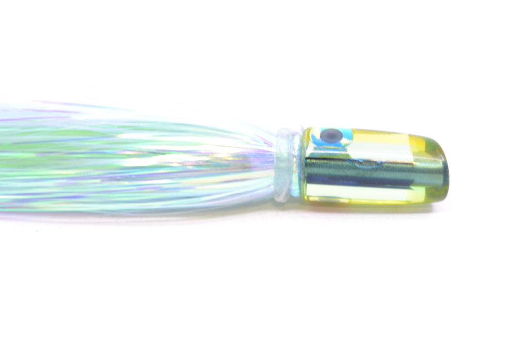 Coggin Lures Mirrored Blue-Green Back Mini Baby Peanut Stick 4.5" 1oz Flashabou Ice Blue/Chart GZE