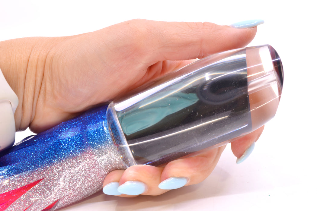 Aloha Lures Clear Mirrored No Eyes Large Gully Boy 12" 11oz Skirted Blue-Silver/Pink
