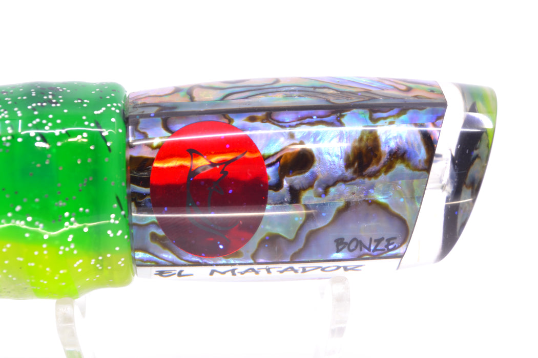 Bonze Lures Paua Shell Red Eyes El Matador 10" 8oz Skirted Green-Clear/Blue-Lumo