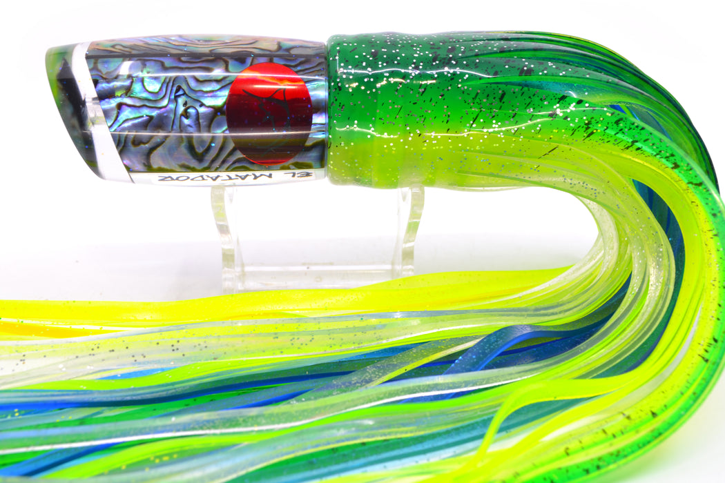 Bonze Lures Paua Shell Red Eyes El Matador 10" 8oz Skirted Green-Clear/Blue-Lumo