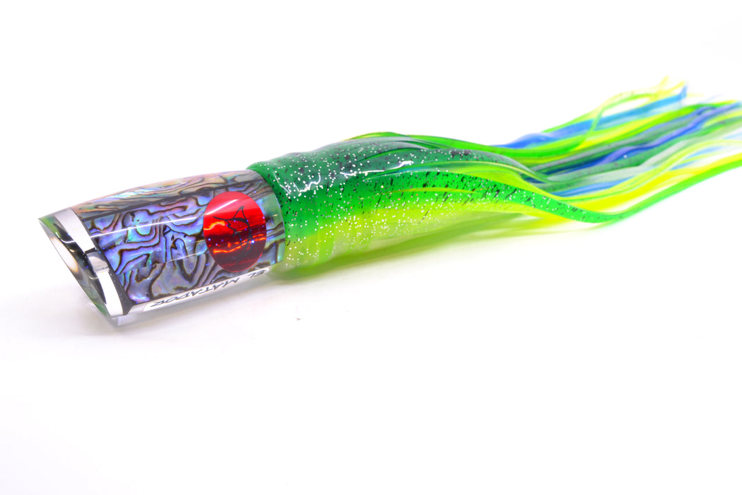 Bonze Lures Paua Shell Red Eyes El Matador 10" 8oz Skirted Green-Clear/Blue-Lumo