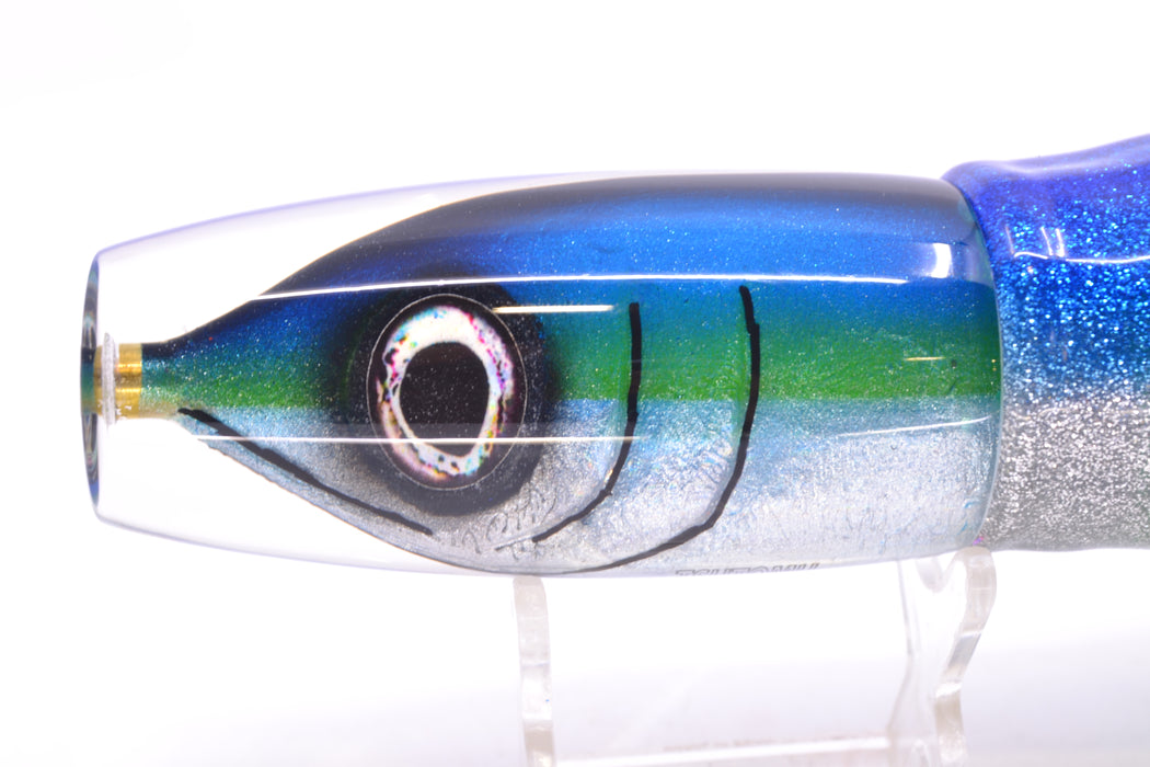 Tsutomu Lures Blue-Green-Silver Fish Head Ante Invert 12" 9.7oz Skirted Blue-Silver/Green