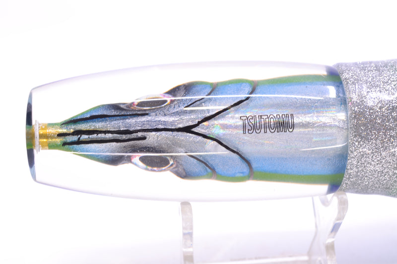 Tsutomu Lures Blue-Green-Silver Fish Head Ante Invert 12" 9.7oz Skirted Blue-Silver/Green