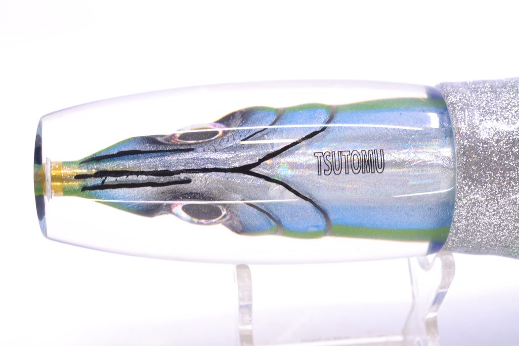 Tsutomu Lures Blue-Green-Silver Fish Head Ante Invert 12" 9.7oz Skirted Blue-Silver/Green