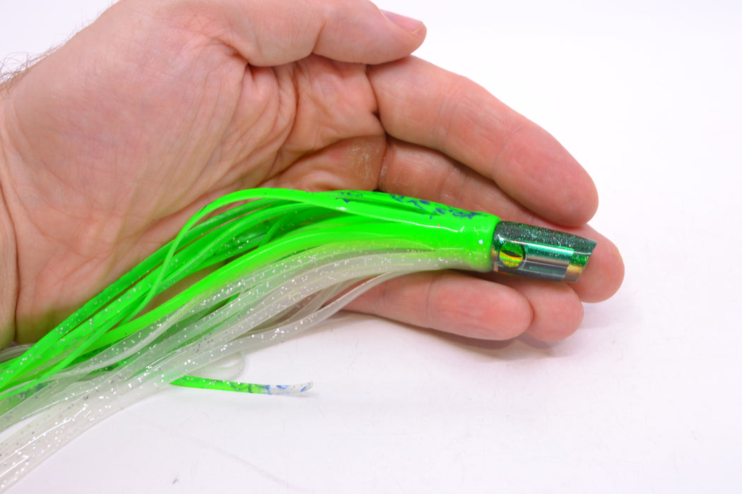 Coggin Lures Mirrored Green Back Mini Baby Peanut Stick 4.5" 1oz Skirted Green-White GZE