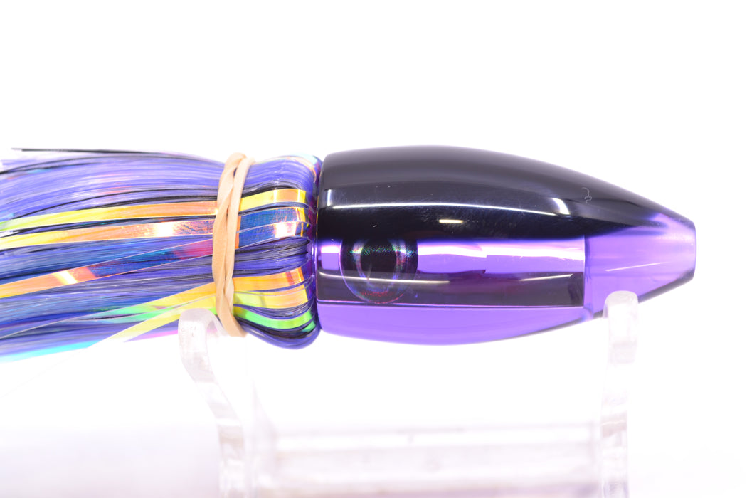 Moyes Lures Purple Mirrored Black Back Poon 5" 1.3oz Skirted Mixed Black-Purple-White Hair