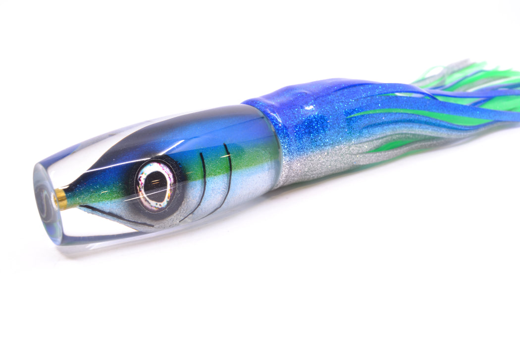 Tsutomu Lures Blue-Green-Silver Fish Head Ante Invert 12" 9.7oz Skirted Blue-Silver/Green