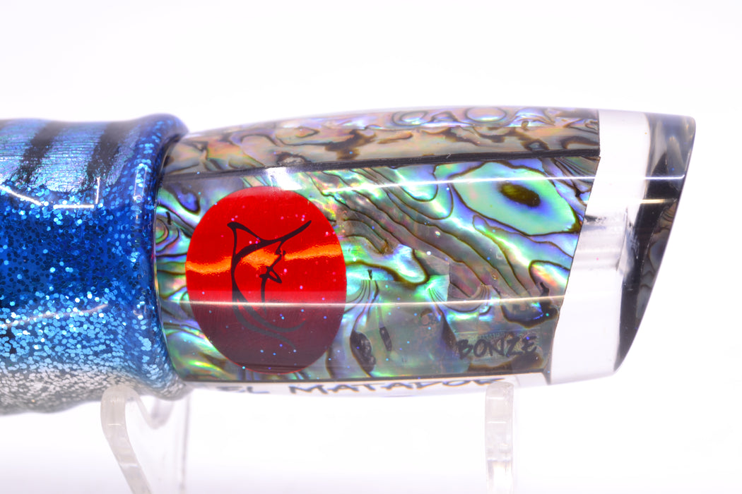 Bonze Lures Paua Shell Red Eyes El Matador 10" 8oz Skirted Blue Aurora