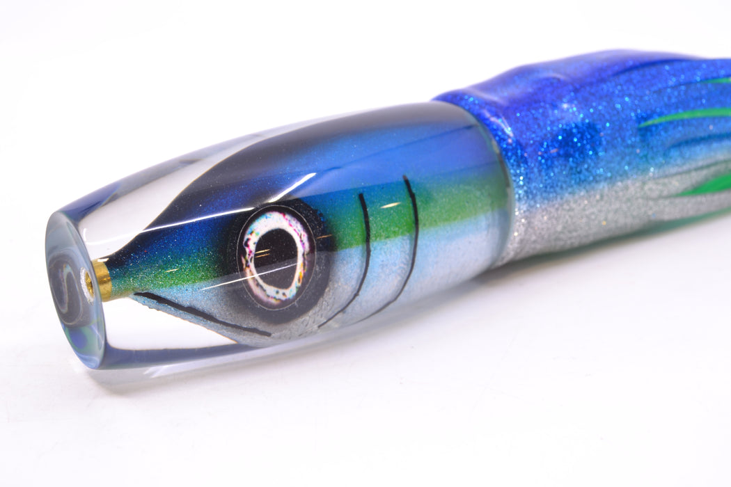 Tsutomu Lures Blue-Green-Silver Fish Head Ante Invert 12" 9.7oz Skirted Blue-Silver/Green