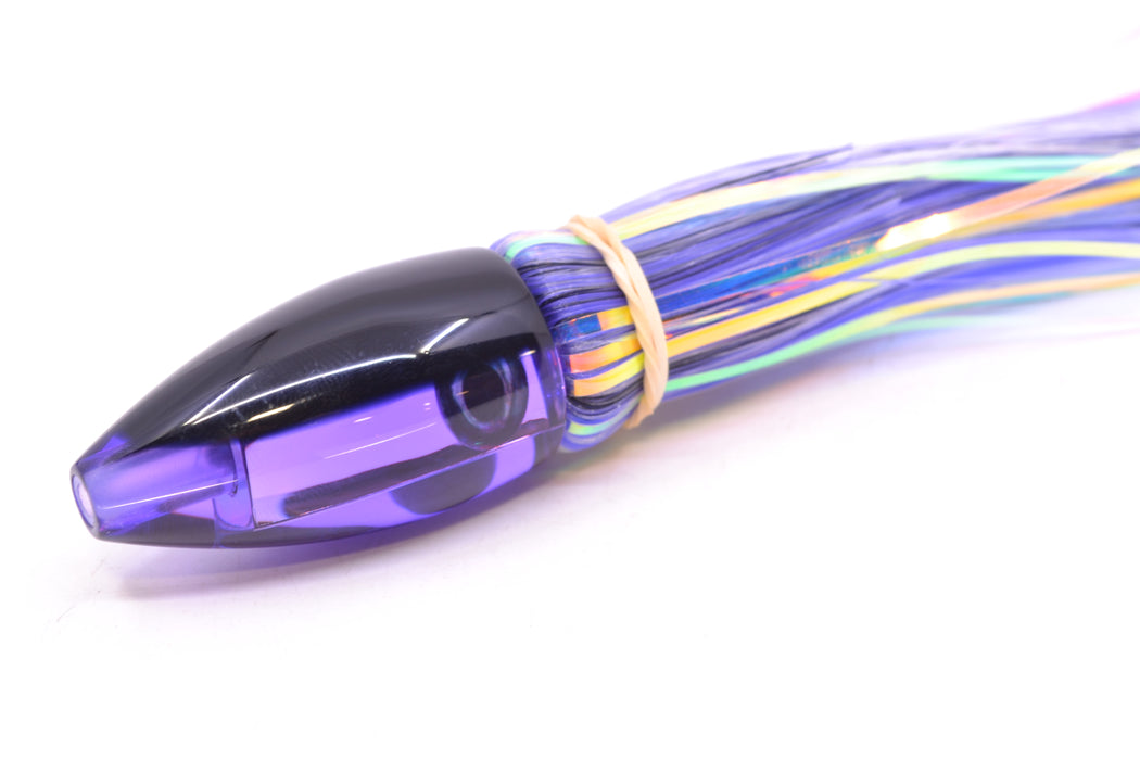 Moyes Lures Purple Mirrored Black Back Poon 5" 1.3oz Skirted Mixed Black-Purple-White Hair