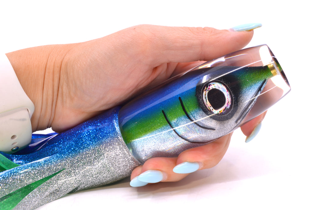 Tsutomu Lures Blue-Green-Silver Fish Head Ante Invert 12" 9.7oz Skirted Blue-Silver/Green