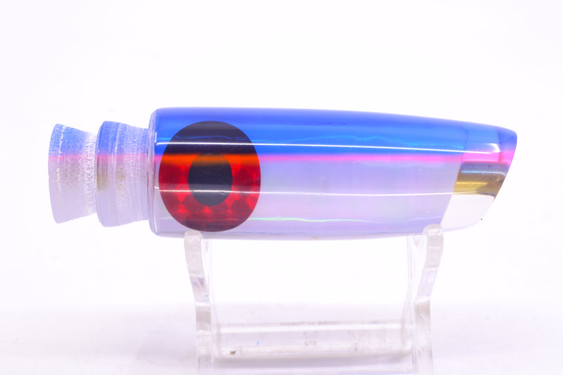 Coggin Lures White Pearl Glass Blue-Pink Back Black-Red Eyes Malolo Flying Fish 7" 1.8oz