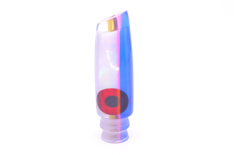 Coggin Lures White Pearl Glass Blue-Pink Back Black-Red Eyes Malolo Flying Fish 7" 1.8oz