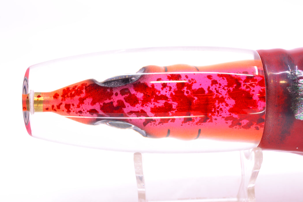Tsutomu Lures Red Splatter-Pink-Orange Fish Head Ante Invert 12" 9.7oz Skirted Red Aurora