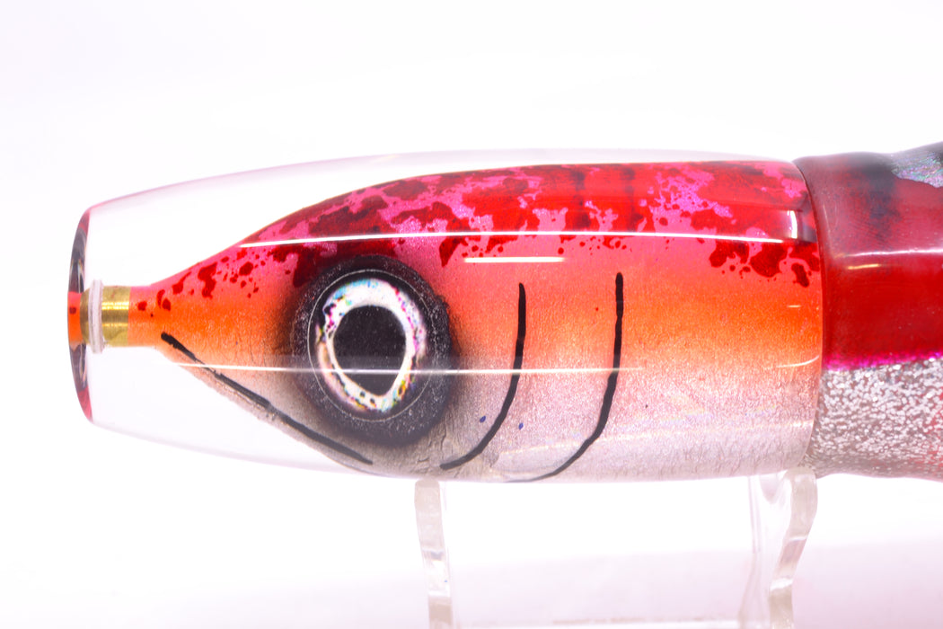 Tsutomu Lures Red Splatter-Pink-Orange Fish Head Ante Invert 12" 9.7oz Skirted Red Aurora