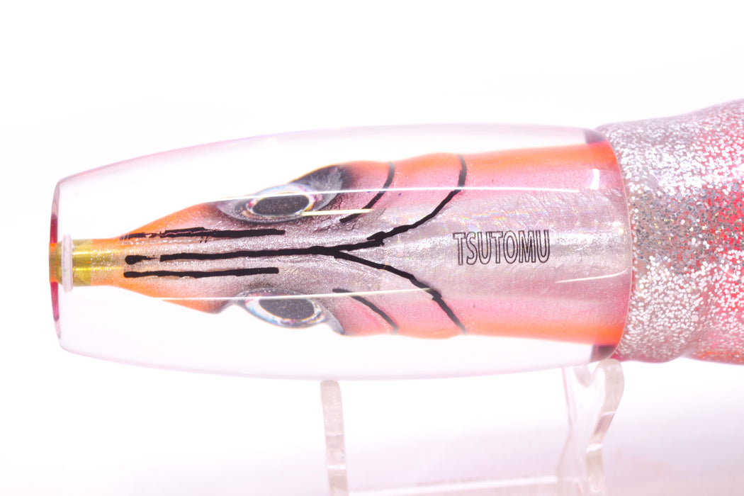 Tsutomu Lures Red Splatter-Pink-Orange Fish Head Ante Invert 12" 9.7oz Skirted Red Aurora