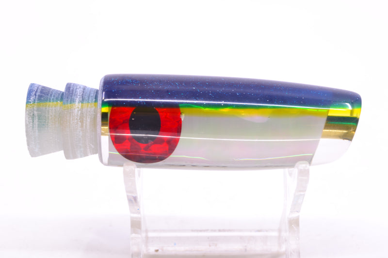 Coggin Lures White Pearl Glass Blue-Yellow Back Black-Red Eyes Malolo Flying Fish 7" 1.8oz