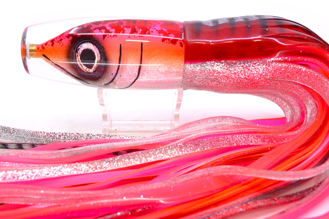 Tsutomu Lures Red Splatter-Pink-Orange Fish Head Ante Invert 12" 9.7oz Skirted Red Aurora