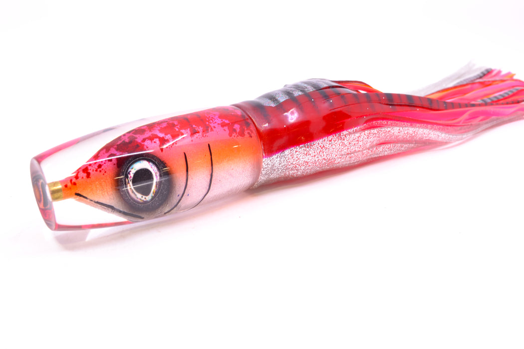 Tsutomu Lures Red Splatter-Pink-Orange Fish Head Ante Invert 12" 9.7oz Skirted Red Aurora