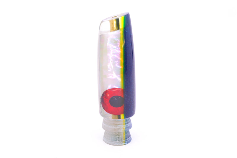 Coggin Lures White Pearl Glass Blue-Yellow Back Black-Red Eyes Malolo Flying Fish 7" 1.8oz